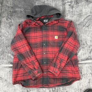 Carhartt Hooded Flannel Mens Extra Large Red Buffalo Plaid